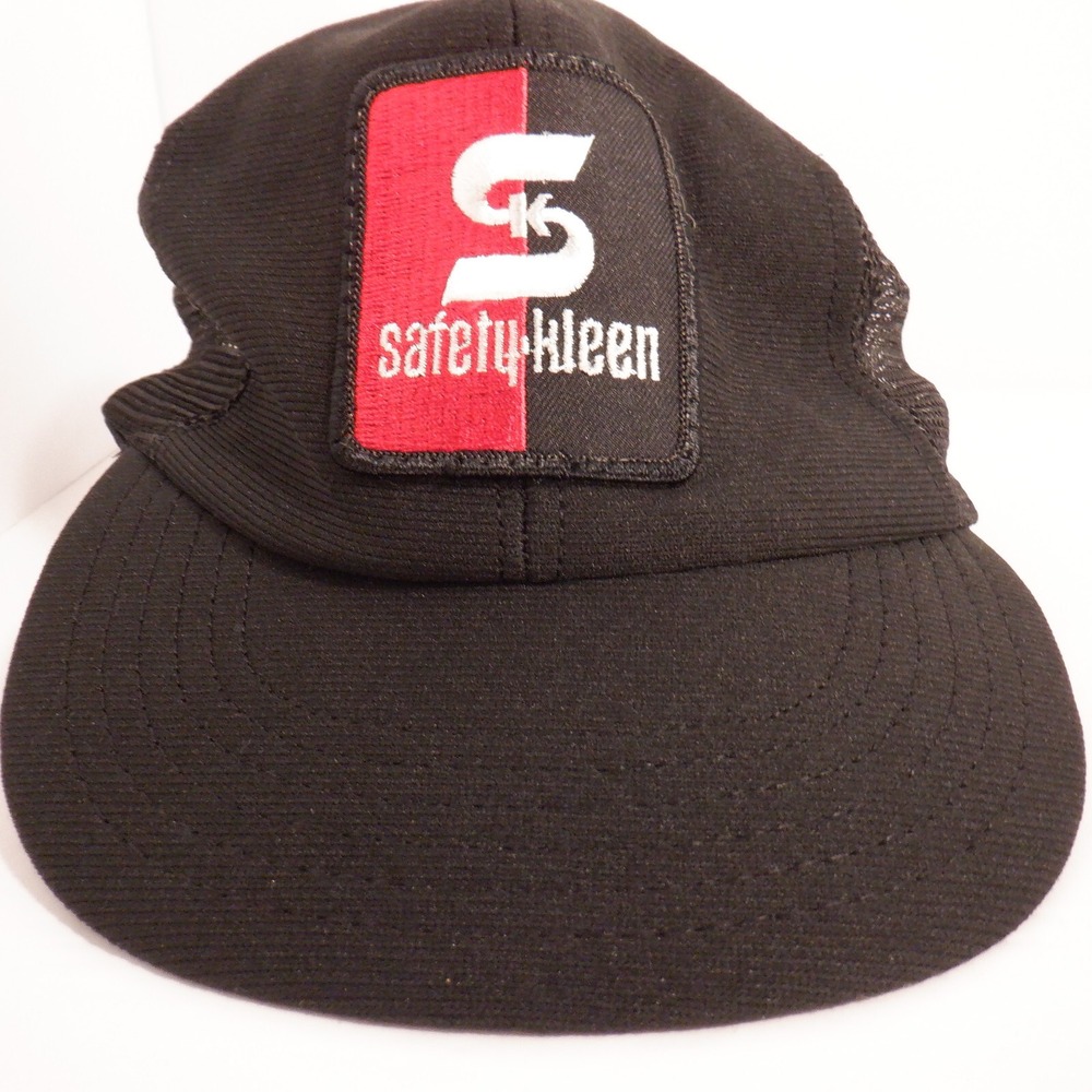 Safety-Kleen Trucker Hat Mens OSFA Black Red Vintage Mesh Snapback Patch Cap